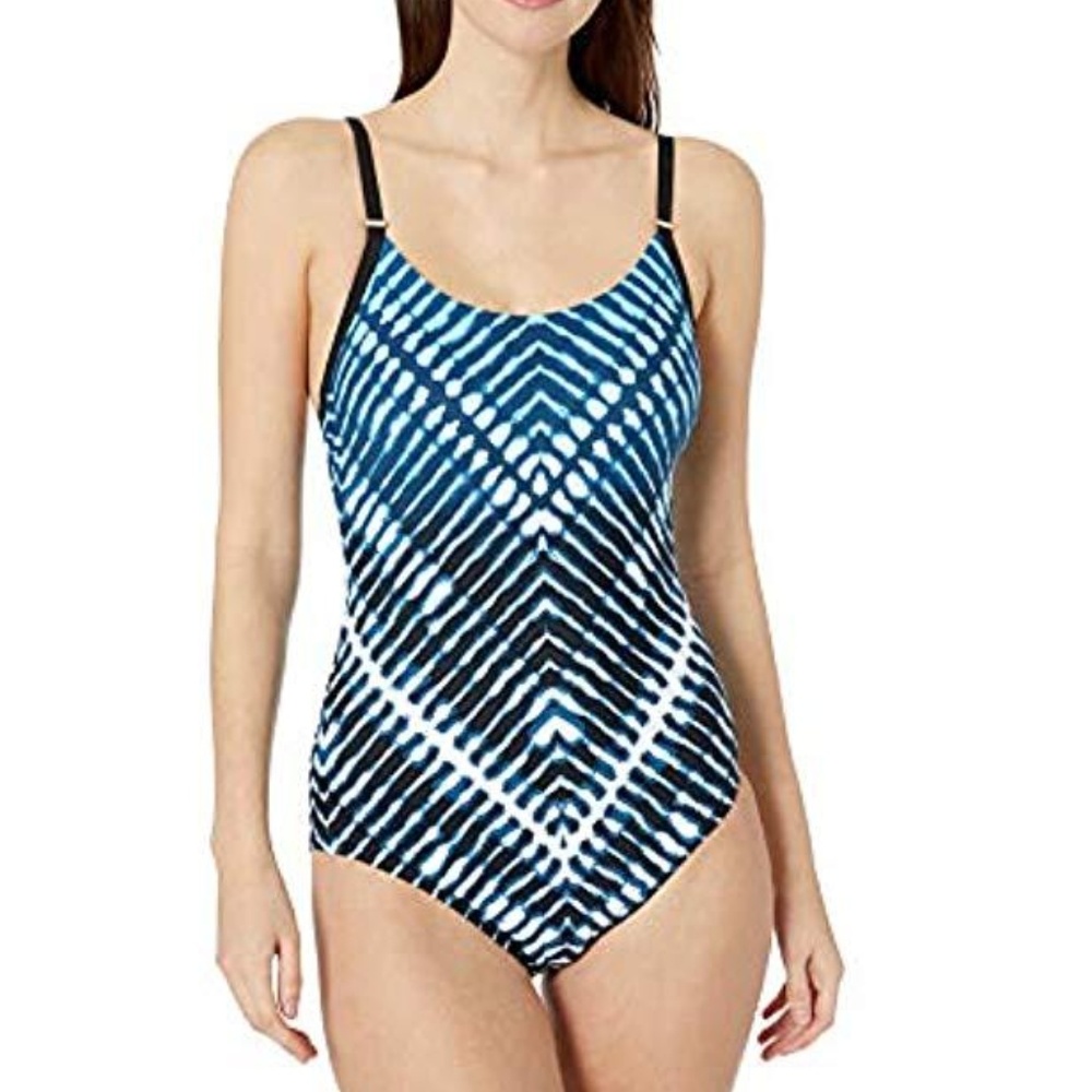 Calvin Klein Blue and Black Patterned One-Piece Swimsuit
